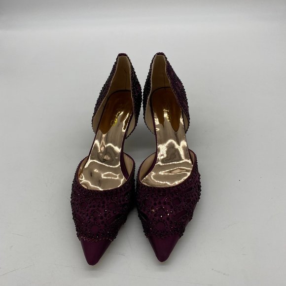 XYD Dark Purple Pointed Toe Low Heel D'Orsay Rhinestone Pumps Bridal Shoes - Picture 2 of 9